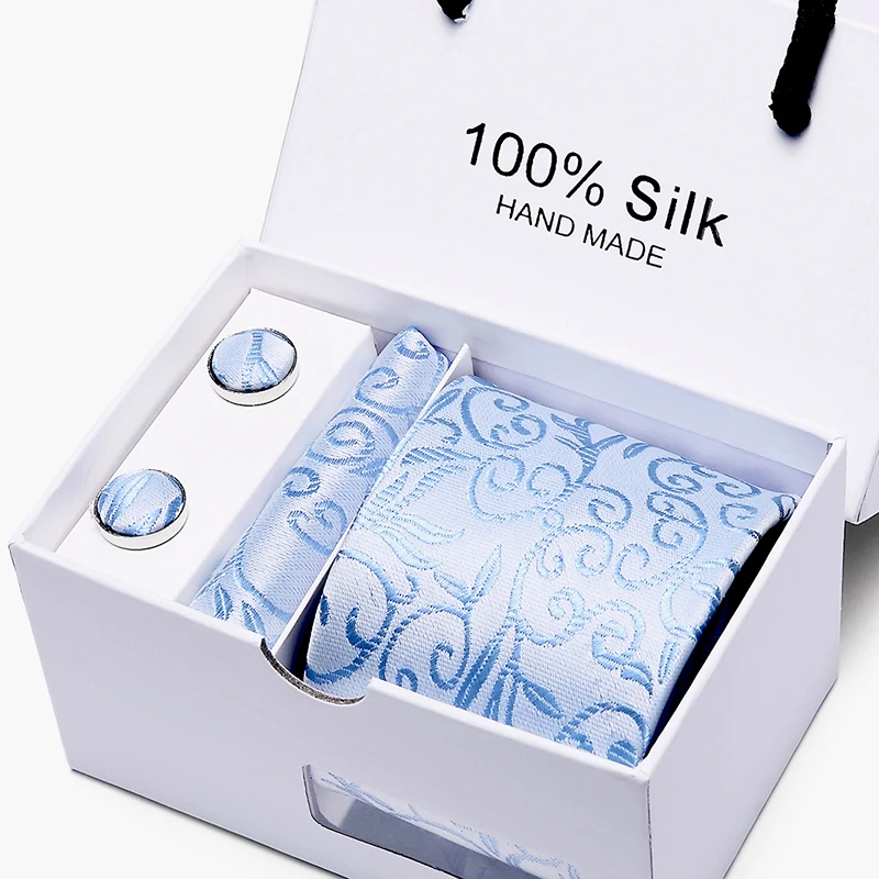 

Luxury 7.5cm Print Tie Man Wedding Tie Jacquard Men Tie, Handkerchief, Cufflinks Gift Box Packaging