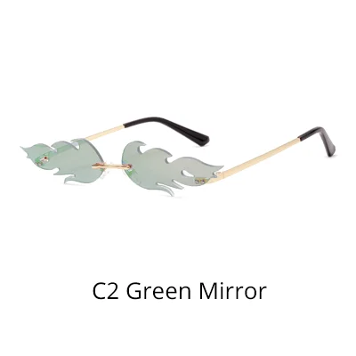 C2 Green Mirror Два Oclock фестиваль огонь пламя солнцезащитные очки для женщин и мужчин бар Мода солнечные очки волны декоративные без оправы Винтаж W1186 - Цвет линз: C2 Green Mirror