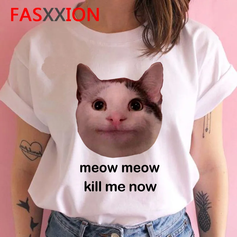 Футболка с котом Женская забавная harajuku kawaii Grunge футболка ulzzang Эстетическая Повседневная Женская одежда футболка Летняя с коротким рукавом - Цвет: 1288