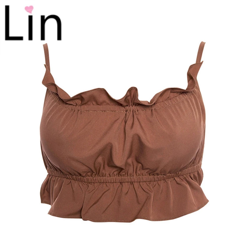 Lin сексуальный коричневый спагетти комбинация на бретельках модная эластичная