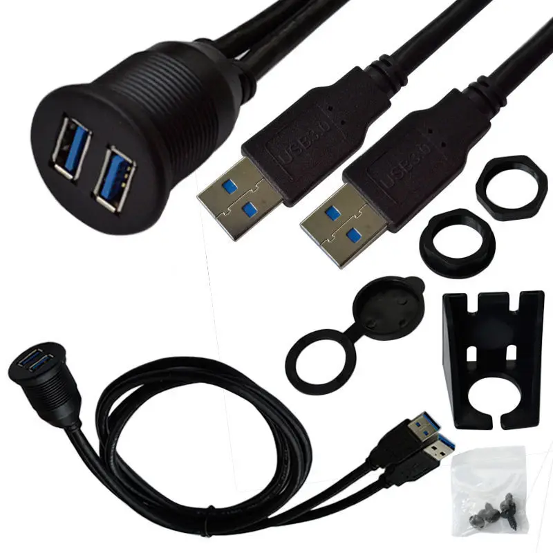 

Dual-port USB3.0 Waterproof Cable Car, Ship, Motorcycle Dashboard Panel Data Extension Cable 1M 2M Male to Female Cable