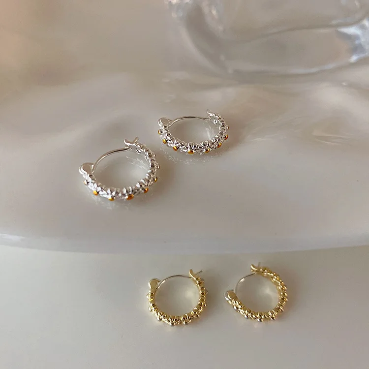 Винтажные модные золотые и серебряные серьги-гвоздики в форме цветка для женщин