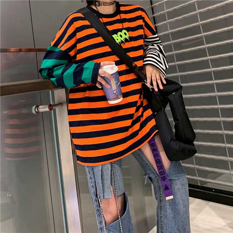 Oversized Stripes Long Sleeve Top
