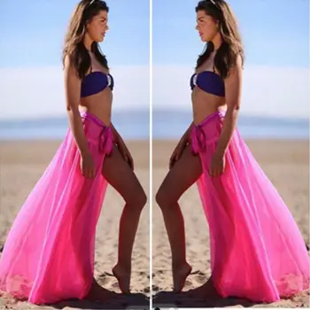 

Brand New Women Summer Sexy Wrap Beach Bikini Cover Up Swimwear Sarong Mesh Chiffon Slit Long Skirt Beachwear Sundress