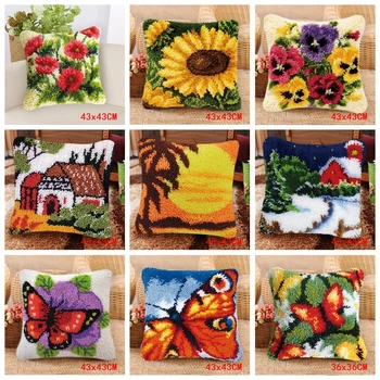 

Scenery Series Flowers Pillowcase Latch Hook Kits Smytna Carpet Embroidery Kits kussen knooppakket DIY Foamiran For Needlework