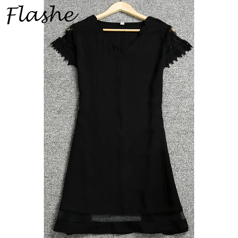 Elegant Dresses for Women V Neck Lace Sleeves Short Dress Women Spring Summer Sexy Ladies Short Sleeve Black Party Dress 2022 monsoon dresses