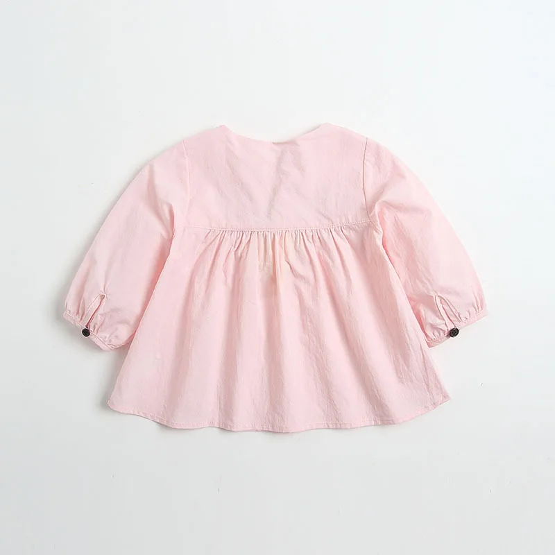Idea/рубашка для девочек; Новинка года; стильная рубашка в Корейском стиле; однотонные хлопковые топы для малышей; сезон весна; модное платье; 6065 для младенцев