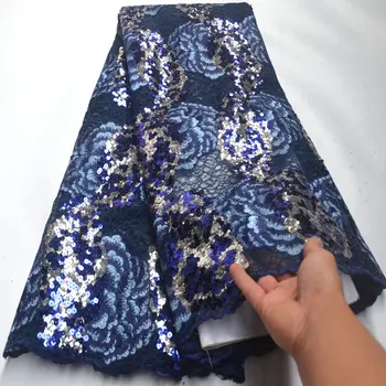 

High Quality African Swiss Voile Lace Fabric unique shiny Nigerian wedding wear Tulle Lace Fabric in navy blue color mv143