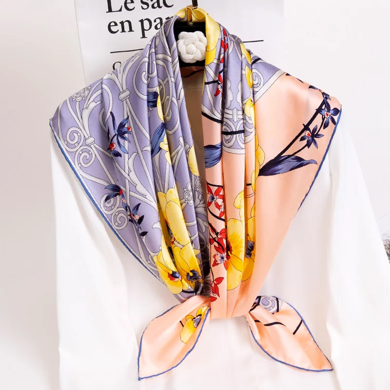 100% Pure Silk Square Scarves Women Silk Bandana Foulard Cheveux Print Headscarf Hangzhou Silk Neckscarf Echarpe Femme 88x88cm