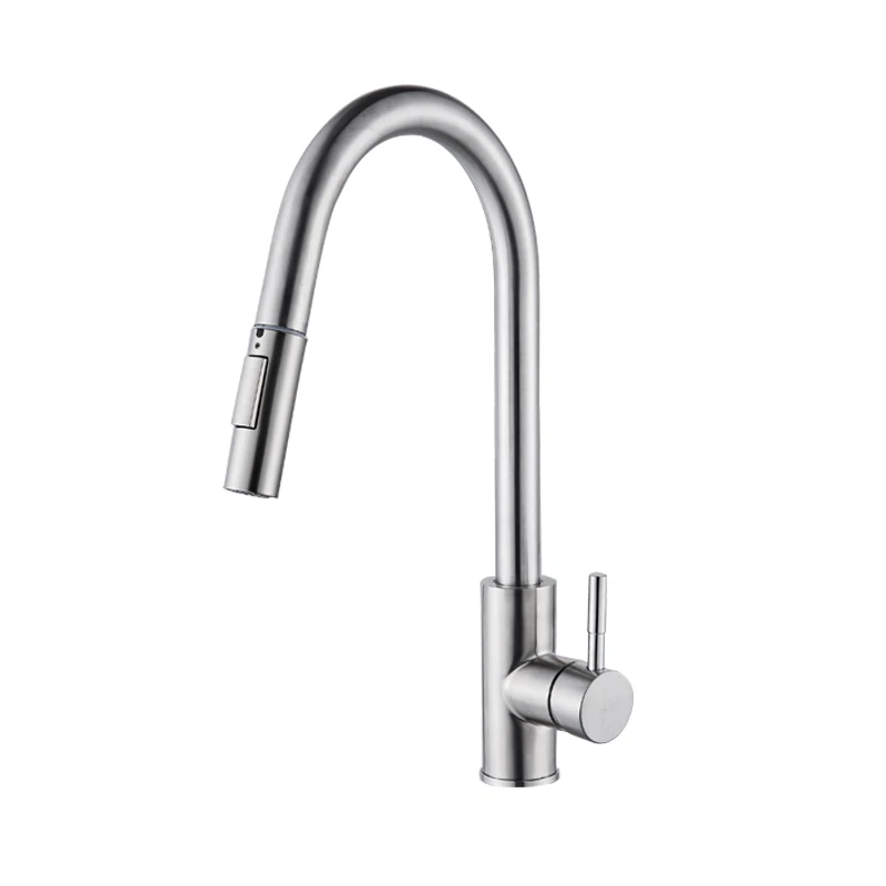 Brushed Nickel FMHJFISD кухонный кран матовый золотой выдвижной кухонный кран для раковины, водопроводный кран с одной ручкой, смеситель, вращающийся на 360 градусов, кухонный смеситель для душа - Цвет: Brushed Nickel