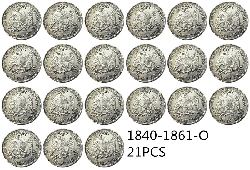 США полный набор(1839-1879) P O CC 51 шт. Liberty сидя половина доллара Посеребренная копия украшения монеты