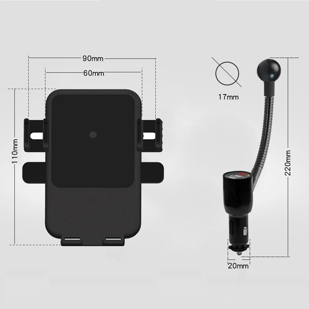 E8 3 в 1 двойной USB прикуриватель держатель телефона автомобильное крепление 10 Вт Qi Быстрое беспроводное зарядное устройство 3.1A порты со встроенным зарядным шнуром