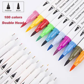 

12/24/36/48/60/80/100 Colors/Set Brush Pen Double Head Fineliner Soft Brush Marker Art Marker Drawing Calligraphy Pen Art Supply