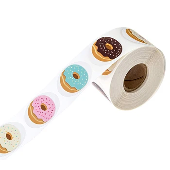 

500 Pcs/Roll Kawaii Sealing Label Decorative Sticker Cute Donuts Sticker For Cake Baking Packaging Kitchen Supplies