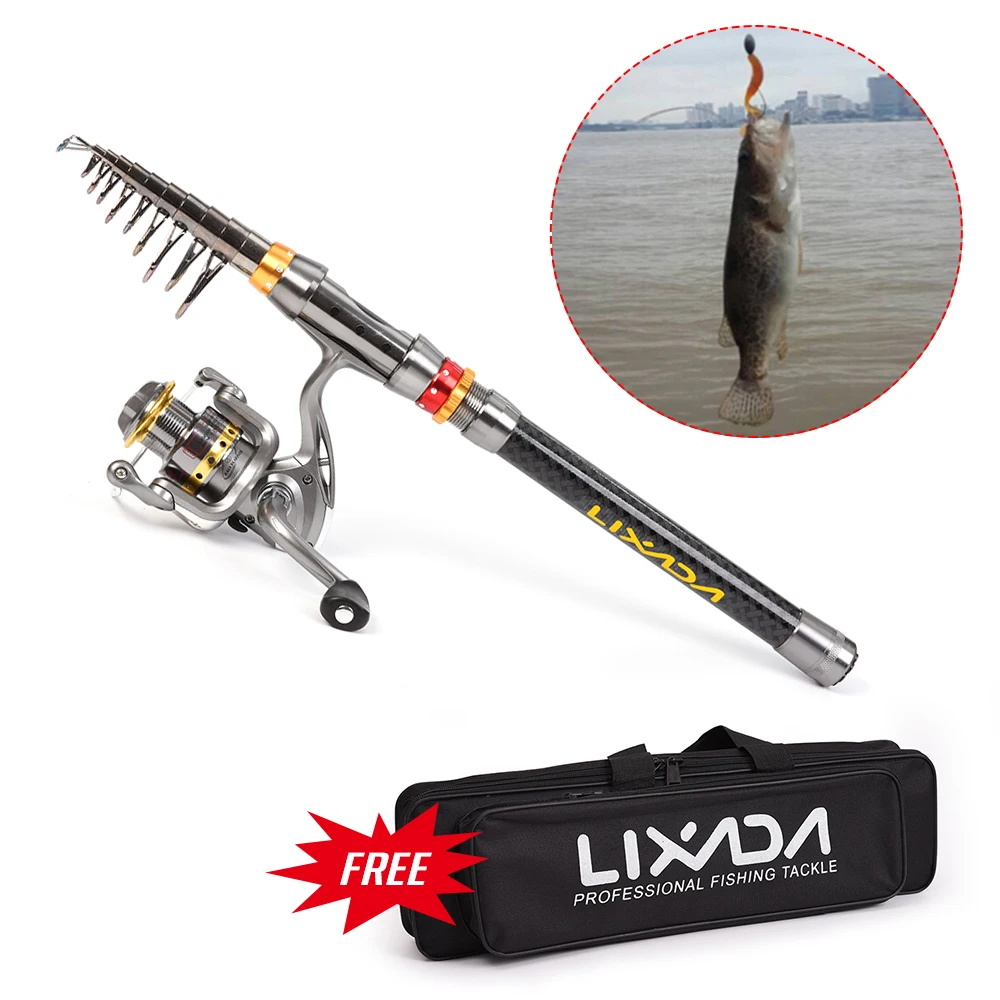 Lixada Telescopic Fishing Rod and Reel Combo Full Kit Carbon Fiber Fishing  Rod Pole Spinning Fishing Reel Tackle Carrier Bag