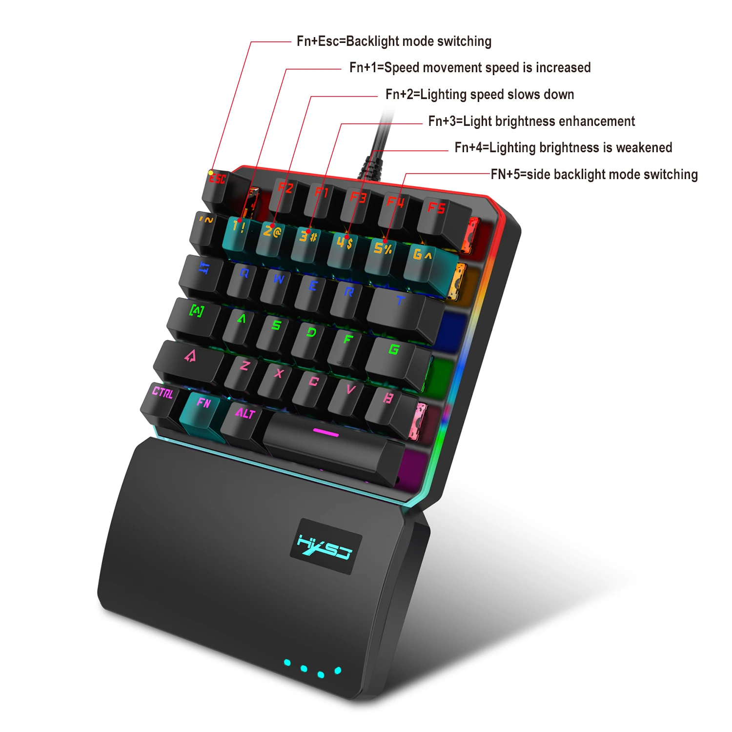 1,6 м Проводная игровая клавиатура 35 клавиш с одной рукой RGB подсветка английская геймерская клавиатура