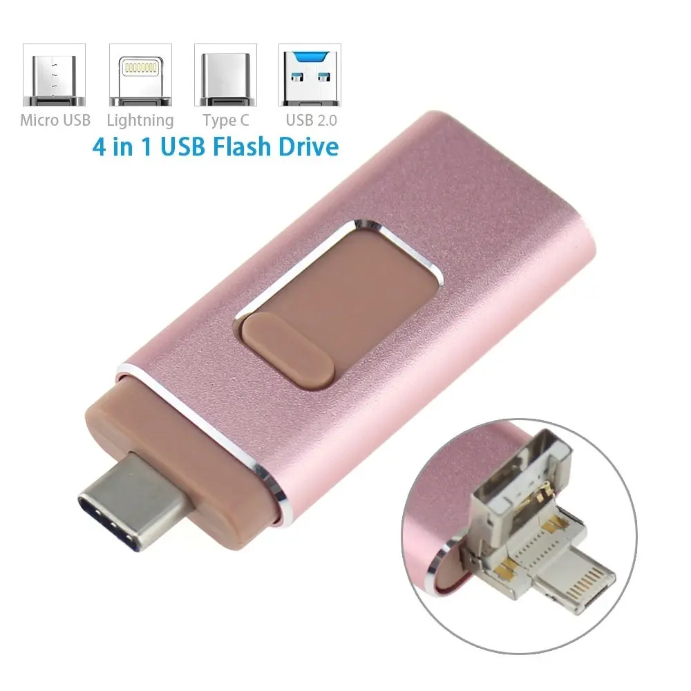 Совместим с iPhone iPad 4 в 1 OTG USB флэш накопитель HD 3 0 память Флешка 128 ГБ Android сотовый