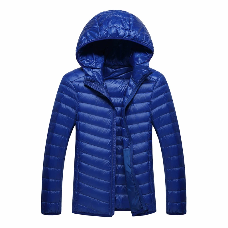 Пуховик мужские Ультра-легкие 90% белые куртки на утином пуху повседневное портативное зимнее пальто для мужчин пуховые парки плюс размер 5XL 6XL 7XL - Цвет: Blue