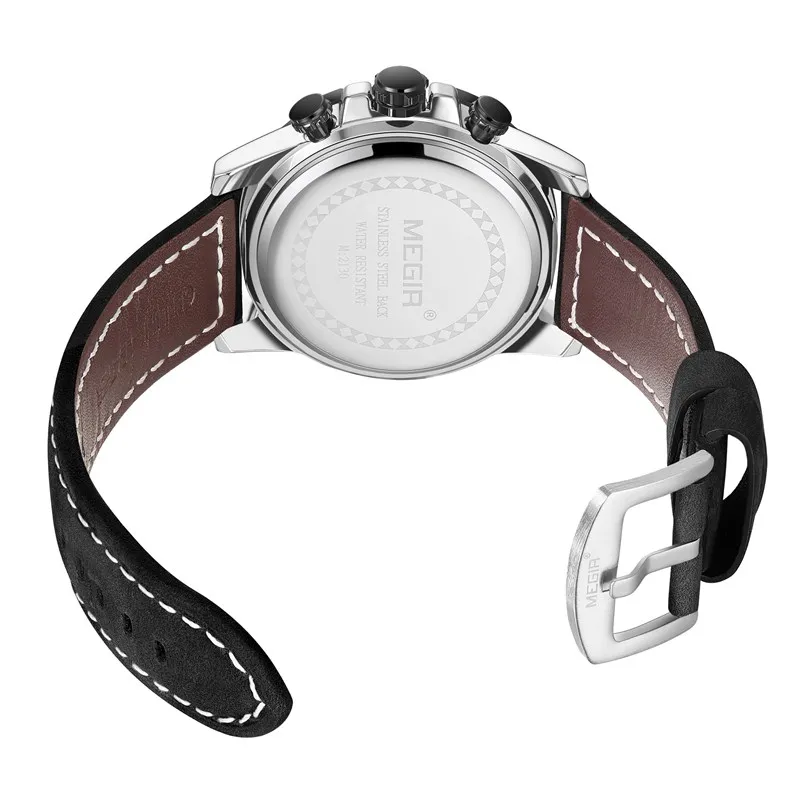 Gorben Luxury Male Watch Fashion Sport Stainless Steel Case Leather Band watch Quartz Business Wristwatch Men Gifts