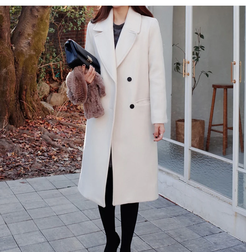 Women Elegant Winter Clothing wool Overcoat Plus Size 2xl Fashion Slim Long Tweed Woolen Wool Coat Female Outerwear 0174 | Женская