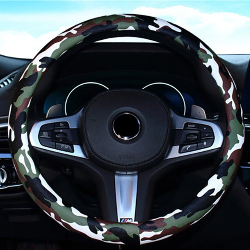 Камуфляжный кожаный чехол на руль автомобиля, чехлы на руль, автомобильные декоративные аксессуары для автомобиля, льняные универсальные