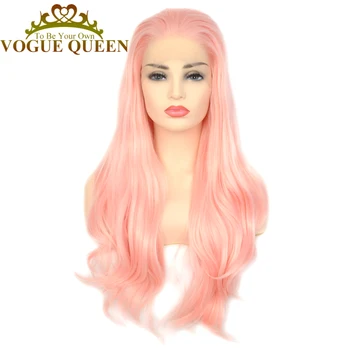 

Vogue Queen Lovely Pink Synthetic Lace Front Wig Natural Wave Free Farting Cosplay For Women