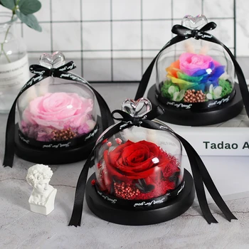 

Preserved Rose In Flask LED Glass Dome Valentines Day Gift Christmas present Real Rose Beauty and The Beast Mother's Day Gift