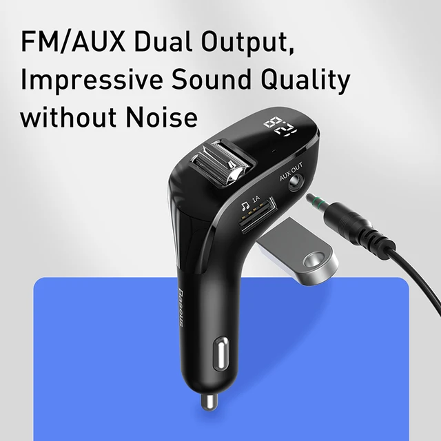Baseus-transmisor FM para coche, Bluetooth 5,0, Kit de coche inalámbrico manos libres AUX, Cargador USB Dual, modulador de Radio FM automático, reproductor MP3 Baseus-transmisor FM para coche, Bluetooth 5,0, Kit de coche inalámbrico manos libres AUX, Cargador USB Dual, modulador de Radio FM automático, reproductor MP3