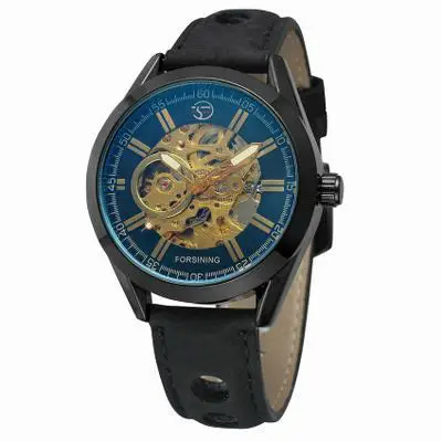 Мужские механические наручные часы с скелетом, мужские механические часы, мужские часы, лучший бренд класса люкс, натуральная кожа, Montre Homme - Цвет: BlackGold