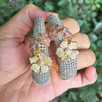 

ModemAngel High Quality Luxury Flower Cubic Zirconia Gold Color Wedding Copper Jewelry Dangle Earring