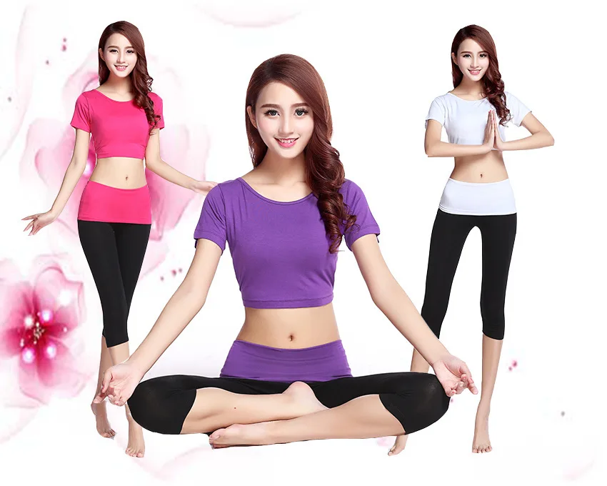 

2015 Spring Summer New Style Modern And Trendy/women Yoga Clothes Suit Short Sleeve behind Lap Yoga Fitness Sports Dancing Dress