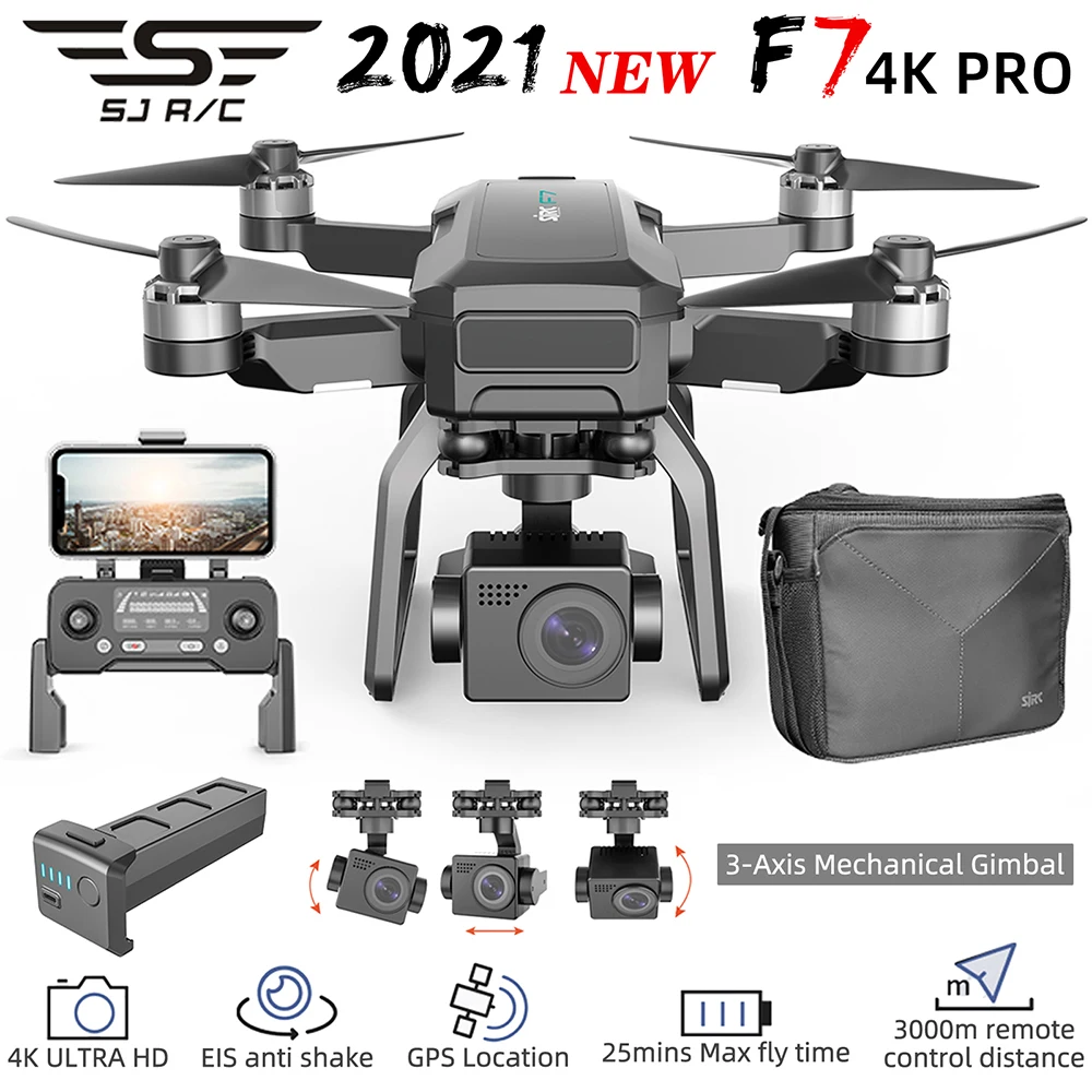 Квадрокоптер SJRC F7 PRO с GPS и двойной HD камерой 3-осевой карданный подвес бесщеточный