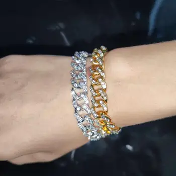 

Iced Out Zircon Cuban Chain Bracelets For Women And Men 12mm Rhinestone Rapper Bracelet Steampunk Jewelry Adjustable