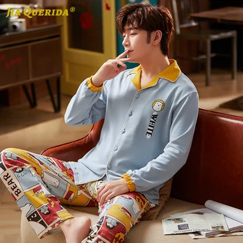 

Jammies Autumn Couples Lovers Nightwear Pyjamas PUREcotton Turn-down Collar Button-Down Long Sleeve Trousers Boy Girl Pajama