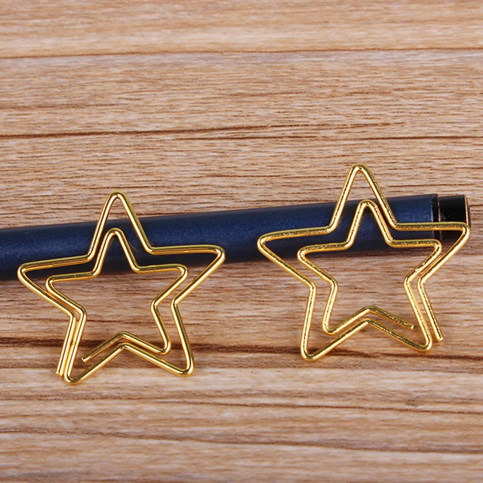 Gold Star Paper Clips - 50 Piece Decorative Office Supplies For Planners & Books