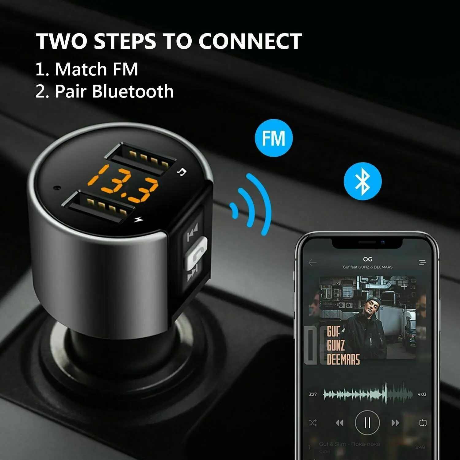 Автомобильный MP3-плеер, Bluetooth 4,2, fm-передатчик, автомобильный комплект, аудио, mp3 модулятор, 1,1 дюймов, дисплей, 3.4A, USB, автомобильное зарядное устройство