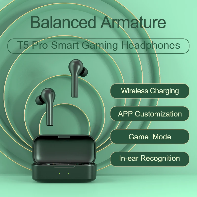 QCY T5Pro  Wireless charging Bluetooth 5.0  Earphones Sports Running Headphones With APP Customization