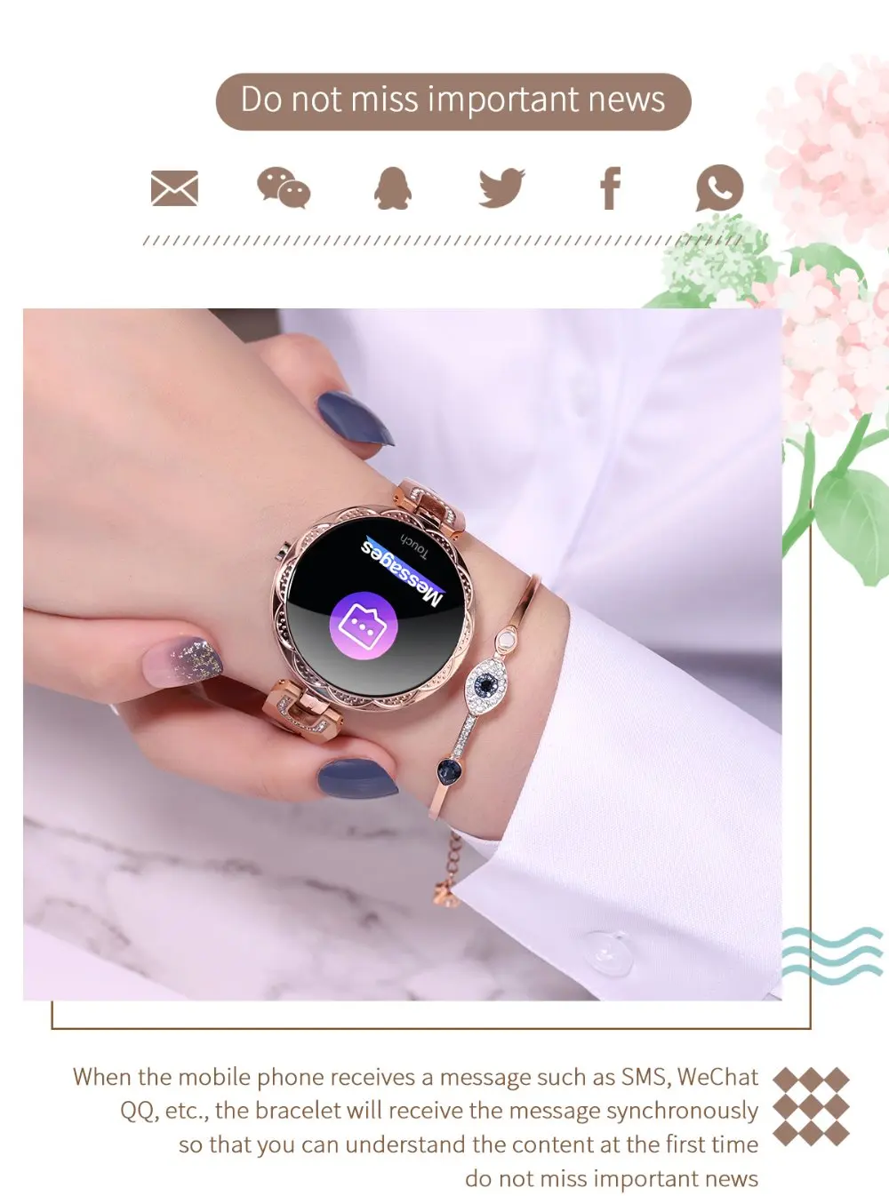 AK15 Смарт-часы для женщин Браслет фитнес-браслет пульсометр монитор кровяного давления для подарка девушка модный браслет