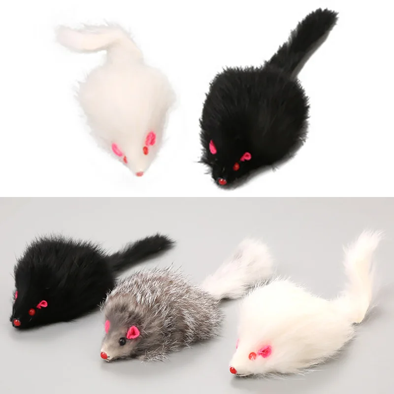 Cute Pet Toys False Mouse Cat Long-haired Tail Mice Mouse Toys Soft Rabbit Fur Furry Plush Cat Toy for Cats Dogs