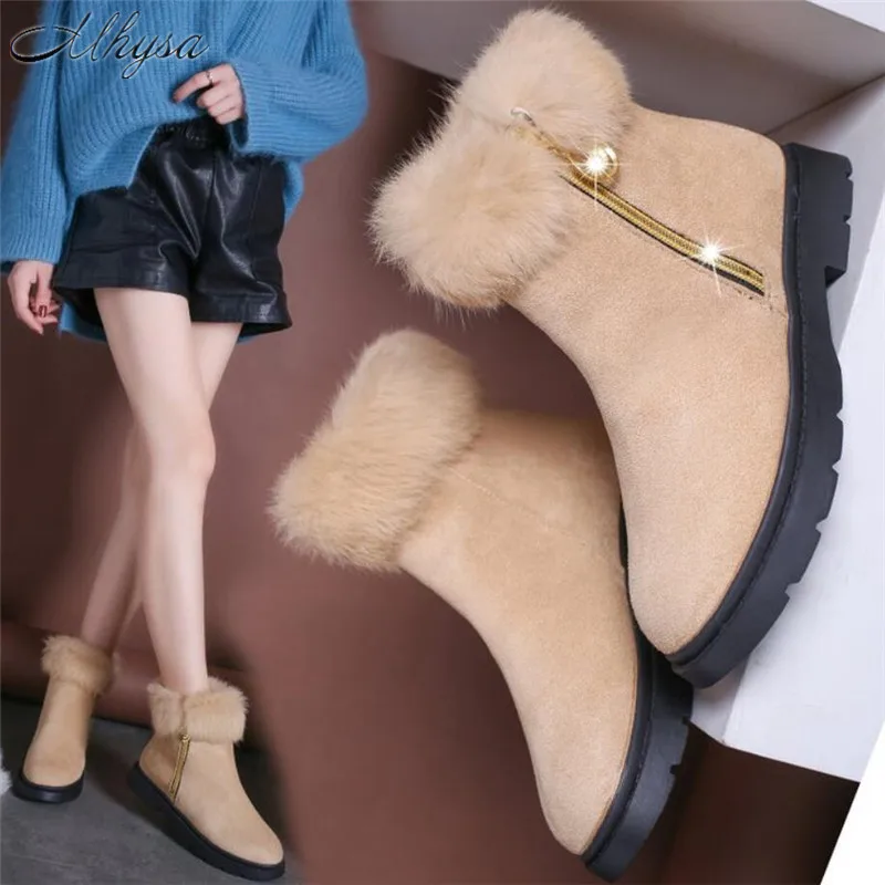 

Mhysa botas mujer invierno 2019 solid suede winter warm snow Women's boots round head shoes women Fashion ankle boots women