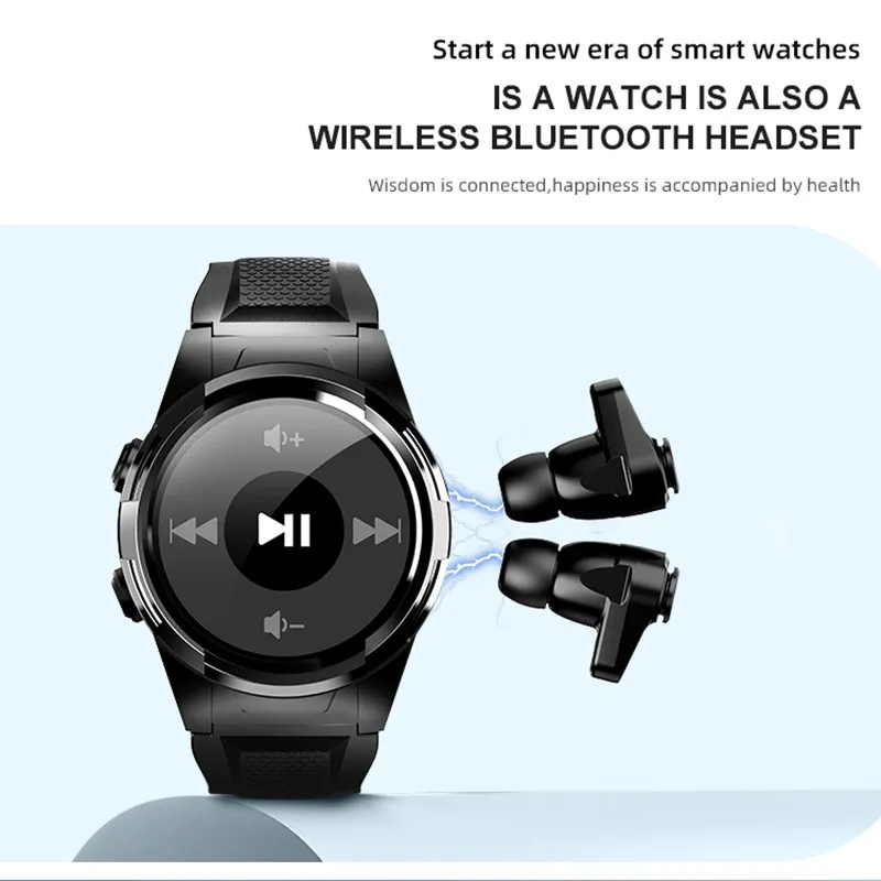 Montre intelligente S201 pour homme, casque Bluetooth, 2 en 1, plein écran tactile, bracelet de sport adulte, suivi de la condition physique, surveillance de la fréquence cardiaque