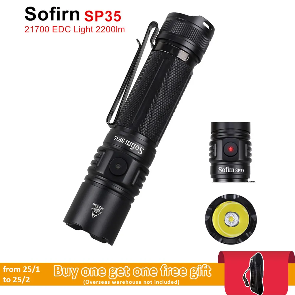 New Sofirn SP35 USB C 2A Rechargeable  LED Flashlight 21700 SST40 2200lm Torch 2 Groups with Ramping Power Indicator in Stock