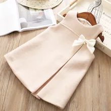 Детская одежда в Корейском стиле; коллекция года; сезон осень-зима; Одежда для маленьких девочек; детский однотонный джемпер принцессы в западном стиле с бантом для девочек