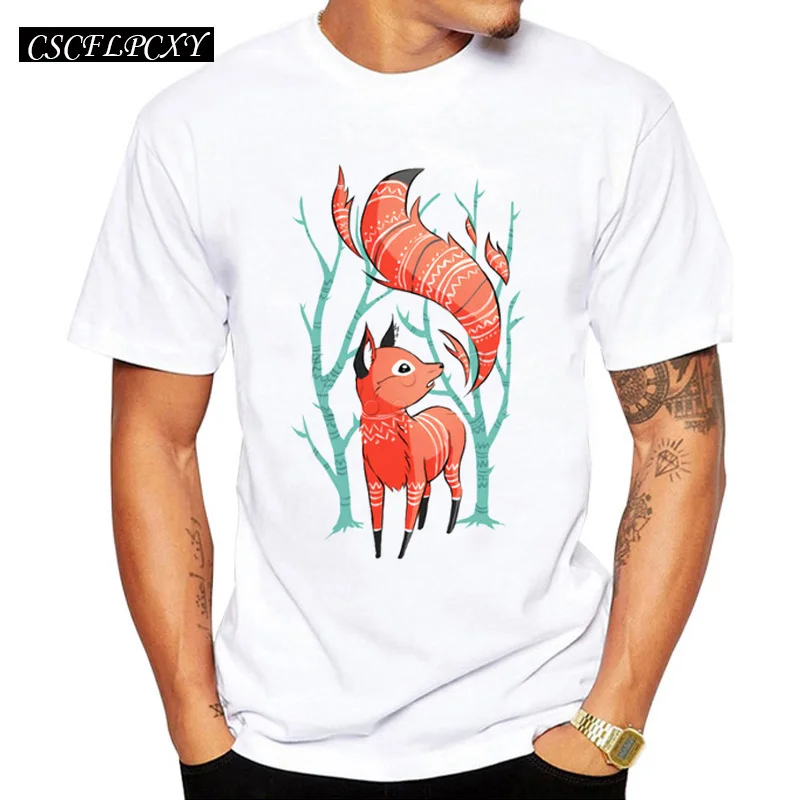 

2019 Newest Men's Fashion Winter Fox Printed T-Shirt Summer Cool Tops Fashion Tees