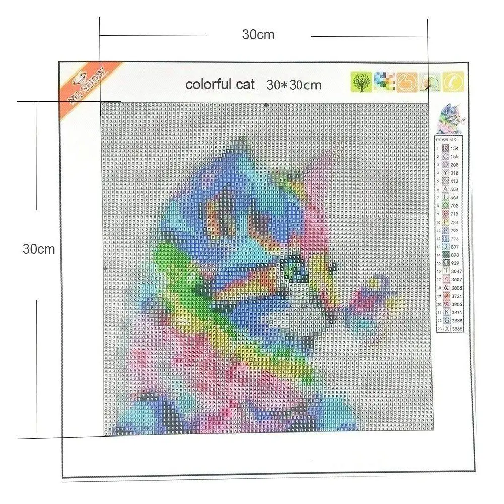 Printing DIY Diamond Painting Cat Full Area Square Stick Paste Home Decor Wall Decorative Painting(30x30cm