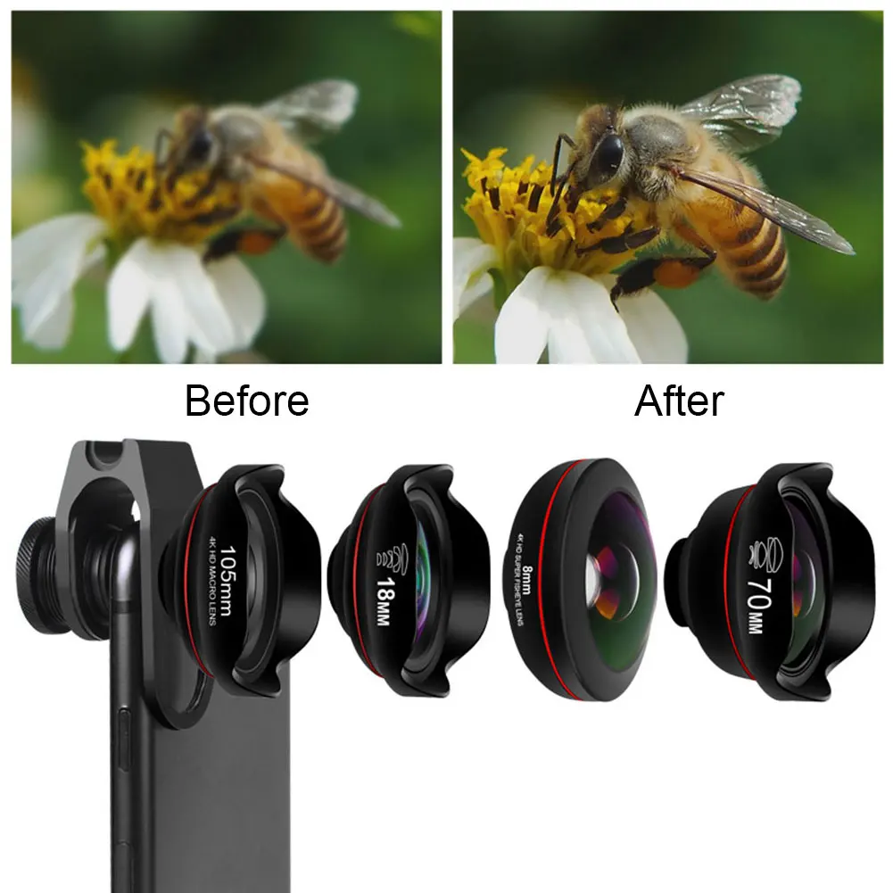 

4 In 1 Macro Telephoto Wide Angle External Outdoor Telescope Professional Fisheye HD Universal Mobile Phone Camera Lens Set