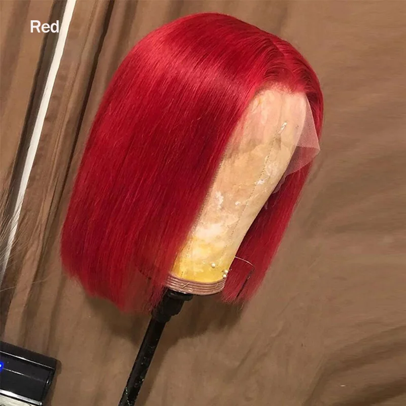 13X4 зеленый Синтетические волосы на кружеве парики из натуральных волос на кружевной предварительно СР оранжево-красный парики перуанский прямые Синтетические волосы на кружеве парики Черный Для женщин Remy 150 - Цвет: Красный