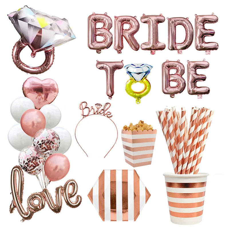 

Rose Gold Bride To Be Letter Balloon Team Bride Veil Sash Headband Bridal Shower Bachelorette Party Wedding Decoration Supplies