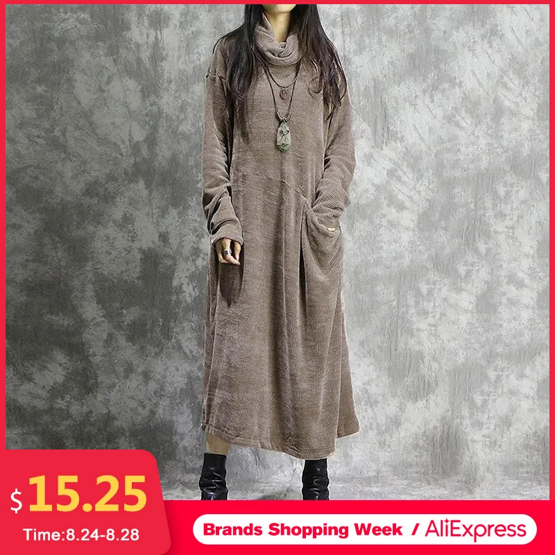 ZANZEA Women Turtleneck Long Sleeve Corduroy Dress Autumn Vintage Solid Long Sundress Baggy Vestido Plus Size Kaftan Dresses 7 ZANZEA Women Turtleneck Long Sleeve Corduroy Dress Autumn Vintage Solid Long Sundress Baggy Vestido Plus Size Kaftan Dresses 7