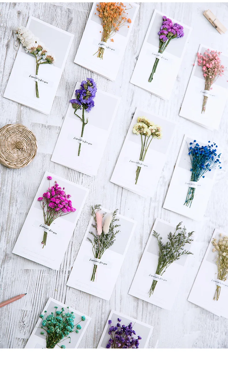 1 Набор настоящие сушеные цветы поздравительная открытка сделай сам Ретро бумага ручные сушеные цветы поздравительные открытки креативные цветы Милые конверты
